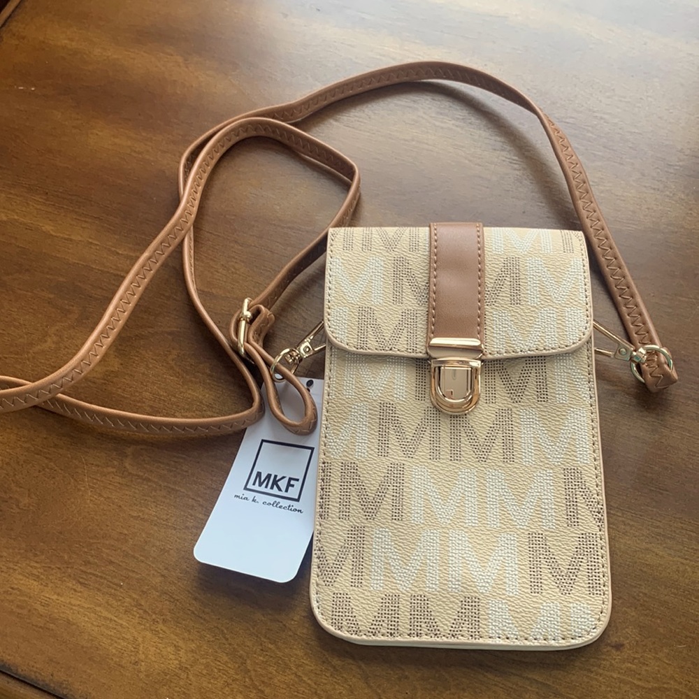 MKF Beige signature “M” Lulu XL Cell Phone Crossbody Bag